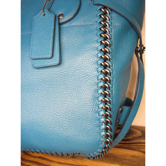 COACH NY Peacock Blue Pebbled Leather Tantum Tote ~RARE~ color Coach 34398 - Picture 5 of 10